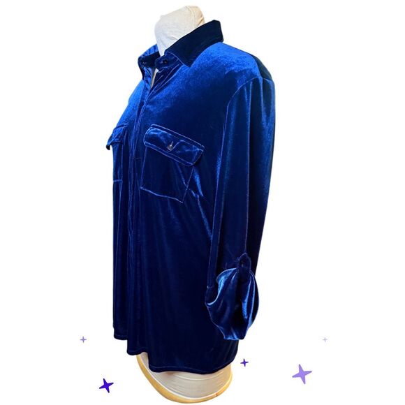 Peck & Peck Midnight Blue Velour Blouse Sz. XL Holidays Occasion Stretch - Picture 4 of 6